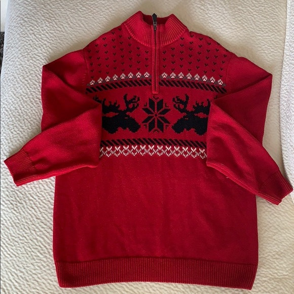 BRIGHT RED CHRISTMAS SWEATER QUARTER ZIP - Picture 1 of 3